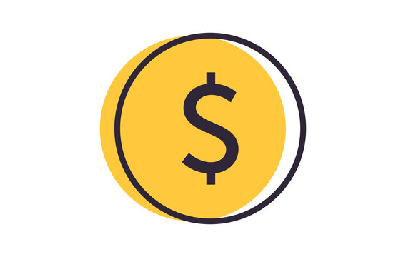 Dollar icon. Money, payment, cash icon. Outline, yellow sign. Vector illustration isolated on background
