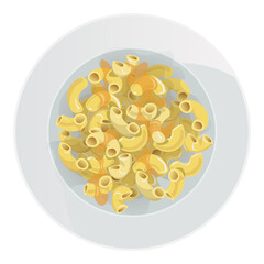 Elbow pasta with butter in plate isolated on white background. Vector cartoon illustration.

