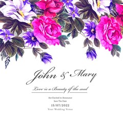 Wedding colorful flowers with invite invitation card template design