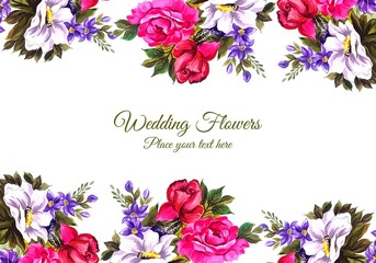 Romantic wedding invitation with colorful flowers card design