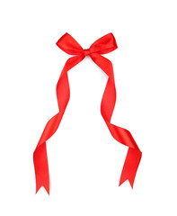 Bow made of red ribbon on white background