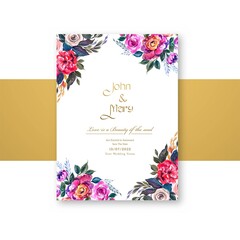 Decorative wedding invitation card with flowers template design