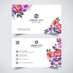 Creative watercolor flower with business card template