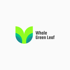 Vector Logo Illustration Whale Green Simple Mascot Style.