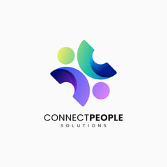Vector Logo Illustration Connect People Gradient Colorful Style.