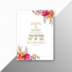 Beautiful wedding invitation card with flowers frame template