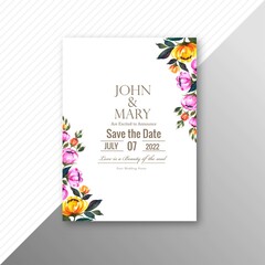 Romantic wedding invitation flowers card template