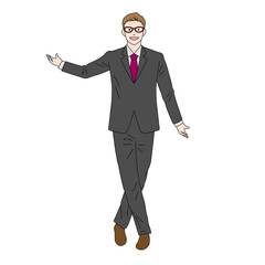 Illustration of a businessman in a musical pose(white background, vector, cut out)