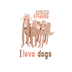 I love dogs. Color slogan for poster design, booklets. Pet lettering for print. Vector illustration.