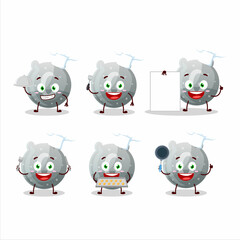 Cartoon character of gray gummy candy G with various chef emoticons