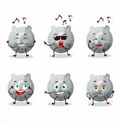 An image of gray gummy candy G dancer cartoon character enjoying the music