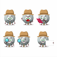 Detective gray gummy candy G cute cartoon character holding magnifying glass