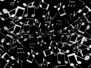 白の音符が一面に散らばった黒背景イラスト