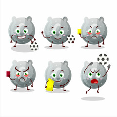 Gray gummy candy G cartoon character working as a Football referee