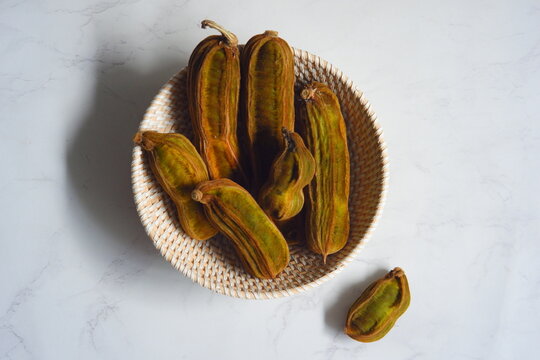 isolated of fresh  ice cream nut fruit named guaba or guama 