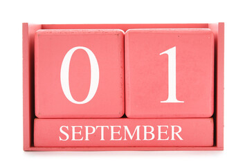 Calendar with date of September 1 on white background - obrazy, fototapety, plakaty