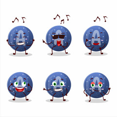 An image of blue gummy candy A dancer cartoon character enjoying the music