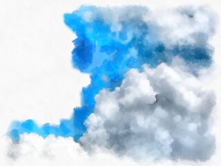 white clouds in the blue sky watercolor style illustration impressionist painting.
