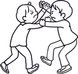 Two children are fighting angry and crying.drawing.