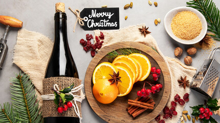 Mulled red wine on gray background.