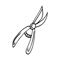 pruner hand drawn doodle. vector, minimalism, scandinavian, monochrome, nordic. garden tool, plant pruning. sticker, icon.