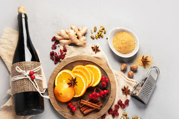 Mulled red wine on gray background.