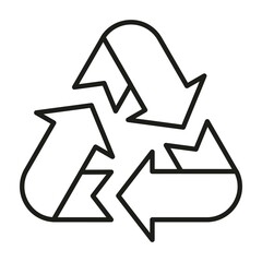 Eco waste recycling triangular sign. Simple outline black and white vector icon. Thin lines