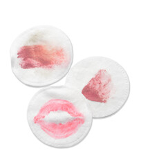 Obraz na płótnie Canvas Dirty cotton pads after removing makeup on white background