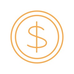 Coin with dollar symbol. Simple orange outline vector icon with thin lines