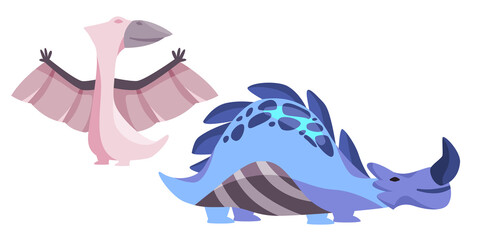 Dino dinosaurs cute character set collection of colorfull funny kids children style illustration pterodactyl © SriWidiawati
