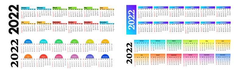 Calendar for 2022 isolated on a white background