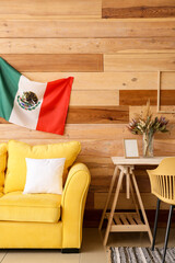 Interior of stylish room with Mexican flag