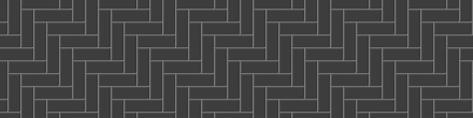 Black herringbone metro tile background. Subway stone or ceramic brick wall. Kitchen backsplash or bathroom floor surface. Vector flat illustration.