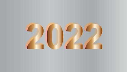number 2022 greeting happy new year with gold 3d illustration