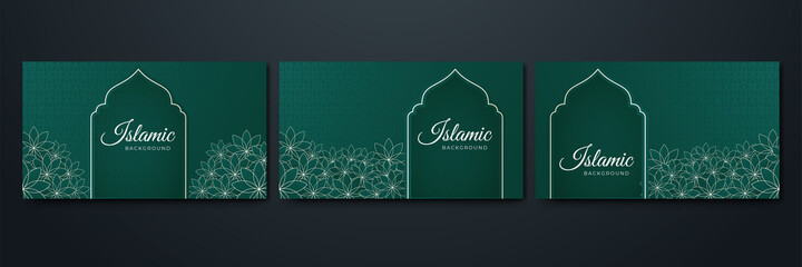 Ramadan Kareem islamic background. Flat flower Green pattern Islamic design background. Ramadan Kareem abstract luxury islamic elements background