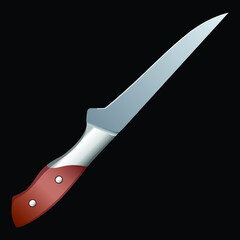 chef knife, butcher meat knife for butcher shop, Meat cutting knives, Cutlery icon set - vector realistic kitchen knives isolated on black, Vector illustration