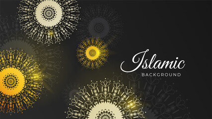 Ramadan Kareem islamic background. Ornamental Firework Black Yellow pattern Islamic design background. Ramadan Kareem abstract luxury islamic elements background