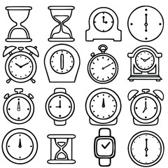 Time and clock icon set, timer, speed, alarm, restore, management, watch thin line symbols for web and mobile phone isolated