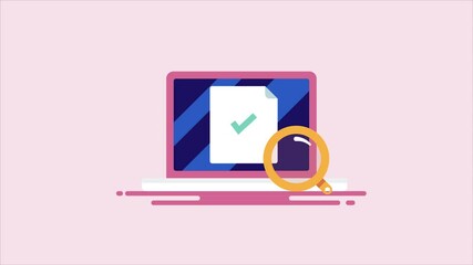 Bug report, virus alert, scanning web files, malware detection software, data security, computer security, internet protection, antivirus concept. 2d animation 4k video clip.