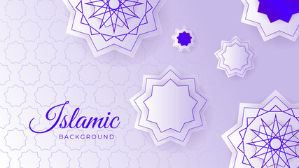 Fototapeta premium Ornamental Mandala Purple white pattern Islamic design background. Islamic Background design for Ramadan Kareem