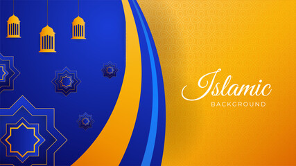 Ornamental blue yellow pattern Islamic design background. Islamic Background design for Ramadan Kareem