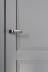 Stainless stylish door knob on grey wooden door