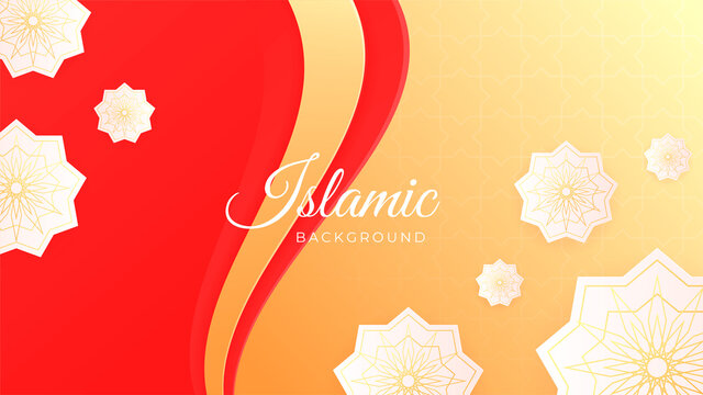 Mandala Flat flower red gold pattern Islam design background. Islamic Background design for Ramadan Kareem