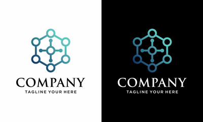 Abstract hexagon technology logo template. on a black and white background.