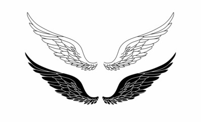 Set of outline, black wings icons. Wings badges. Collection wings badges. Vector illustration.