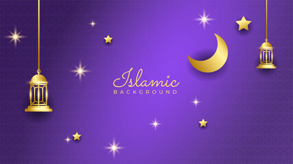 Obraz na płótnie Canvas Ramadan Kareem background. Ornamental arabic purple gold pattern Islamic design background. Islamic Background design for Ramadan Kareem