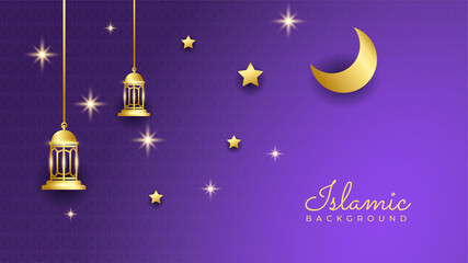 Obraz na płótnie Canvas Ramadan Kareem background. Ornamental arabic purple gold pattern Islamic design background. Islamic Background design for Ramadan Kareem