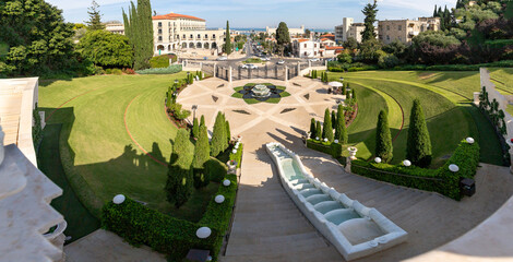 The bottom exit from the Bahai Garden, located on Mount Carmel in the city of Haifa, in northern...