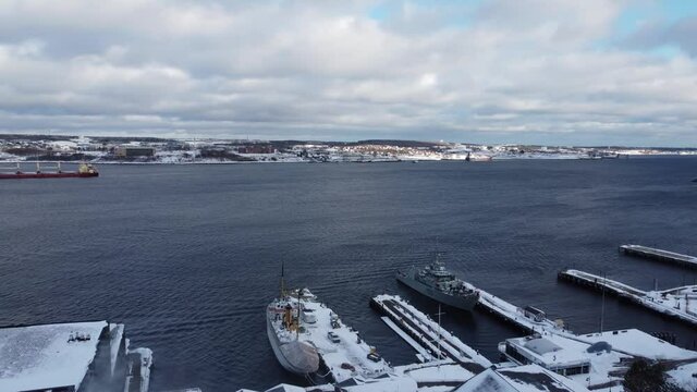 Halifax, Nova Scotia- Ships Docked at Waterfront in Winter