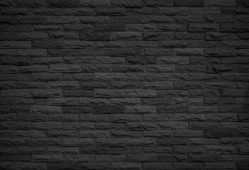 Abstract dark brick wall texture background pattern, Brickwork painted of black color interior old clean concrete grid uneven design backdrop decoration.
